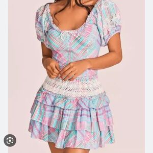 Nwt LoveShackFancy matching eyelet plaid skirt set